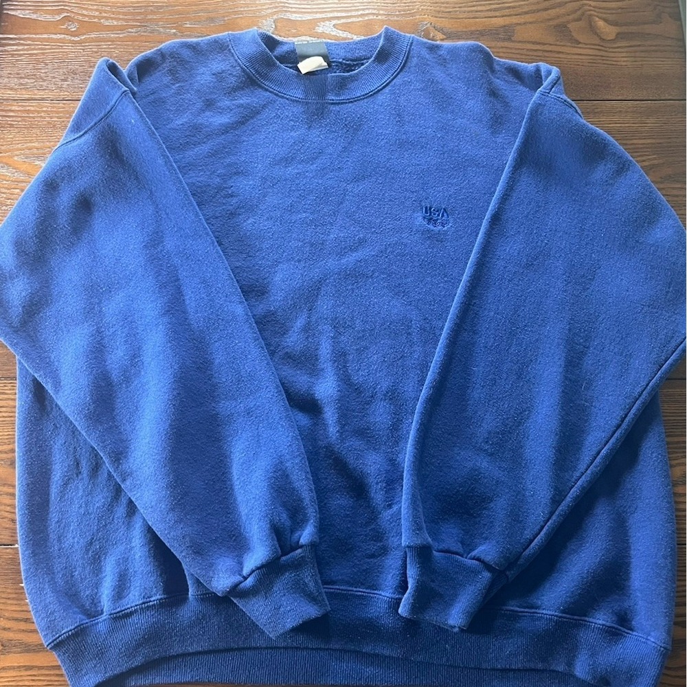 Vintage JC Penney Olympic Crew Neck Pullover Sweatshirt Navy Blue XL Made In USA